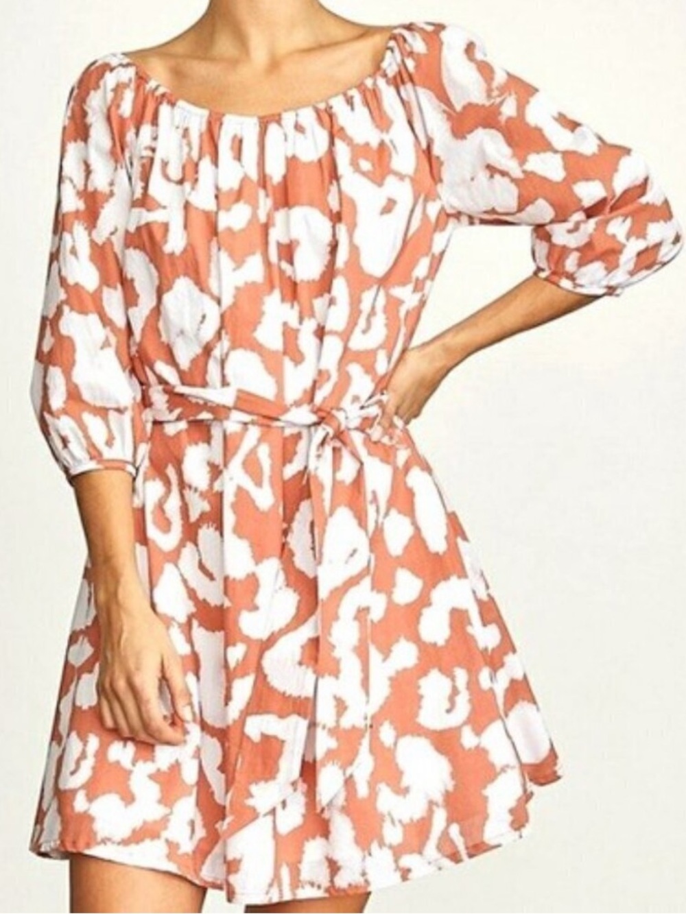 Elizabeth And James Uptown Dayglow Tie Dye Belted Dress Orange White Womens XL